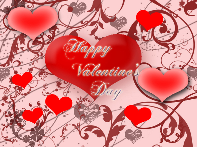 Text "Happy Valentine Day" na papíře se srdíčky